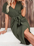 Tied Surplice Short Sleeve Dress - 6i6