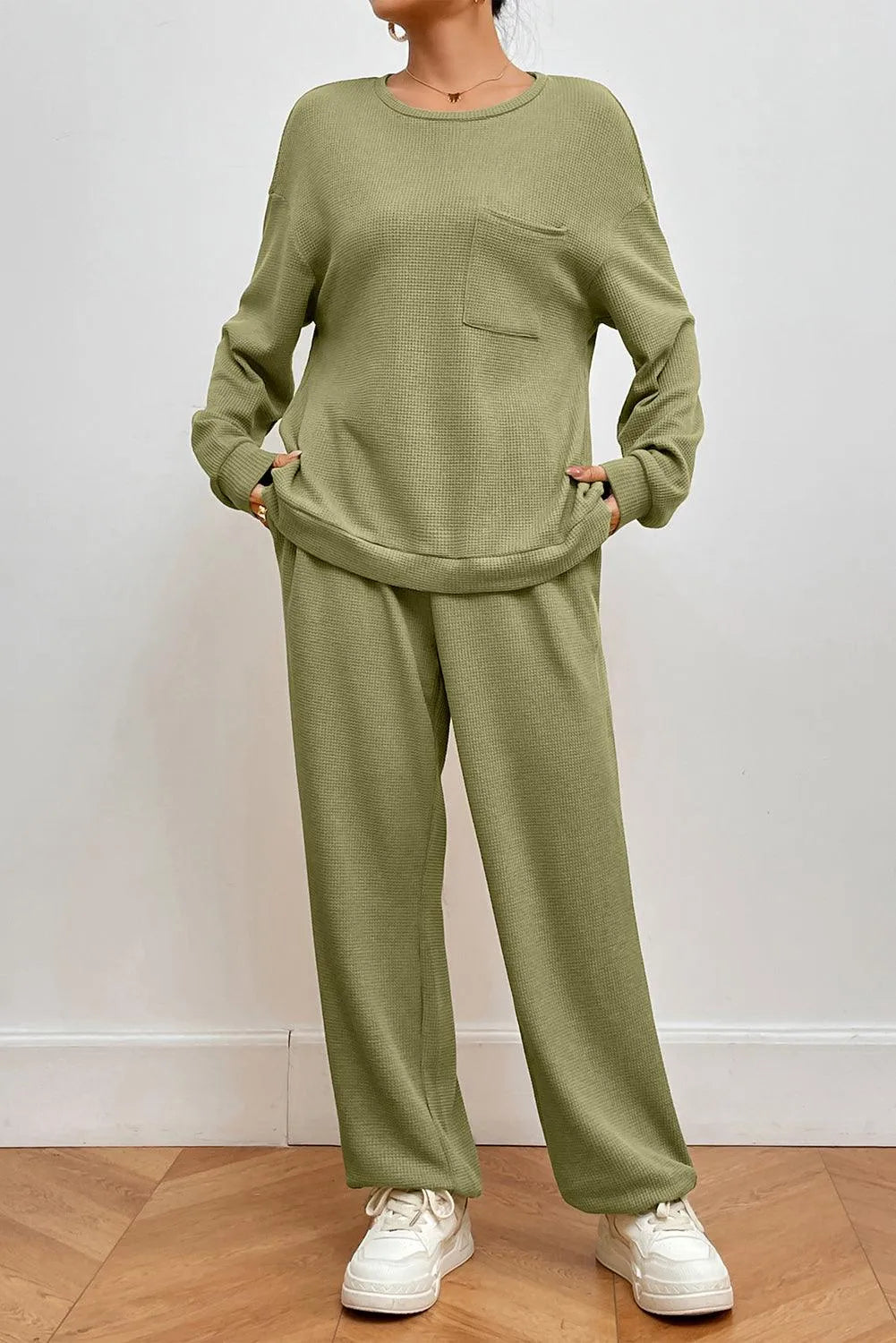 Pocketed Round Neck Top and Pants Lounge Set - 6i6