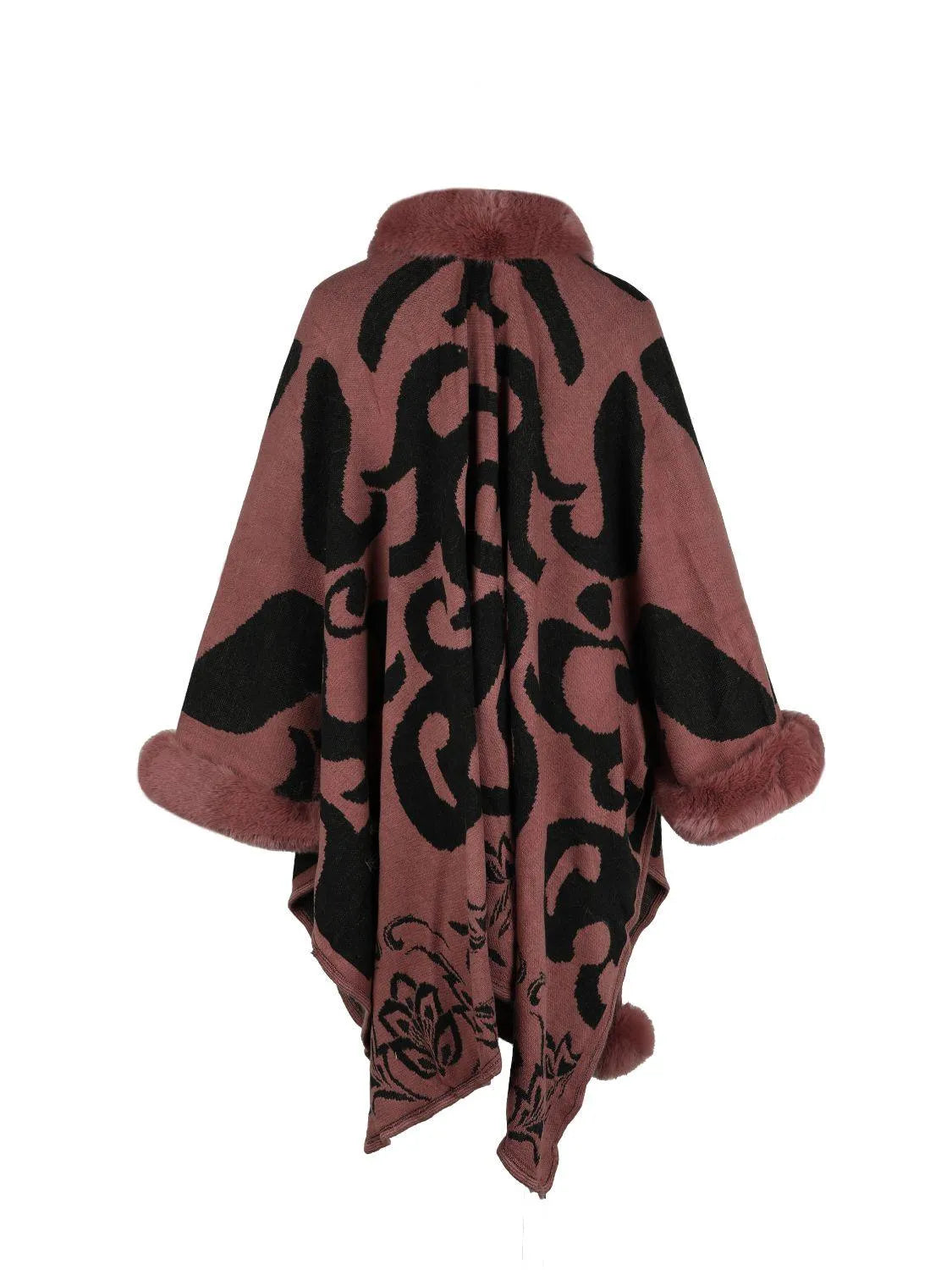 Faux Fur Trim Poncho - 6i6