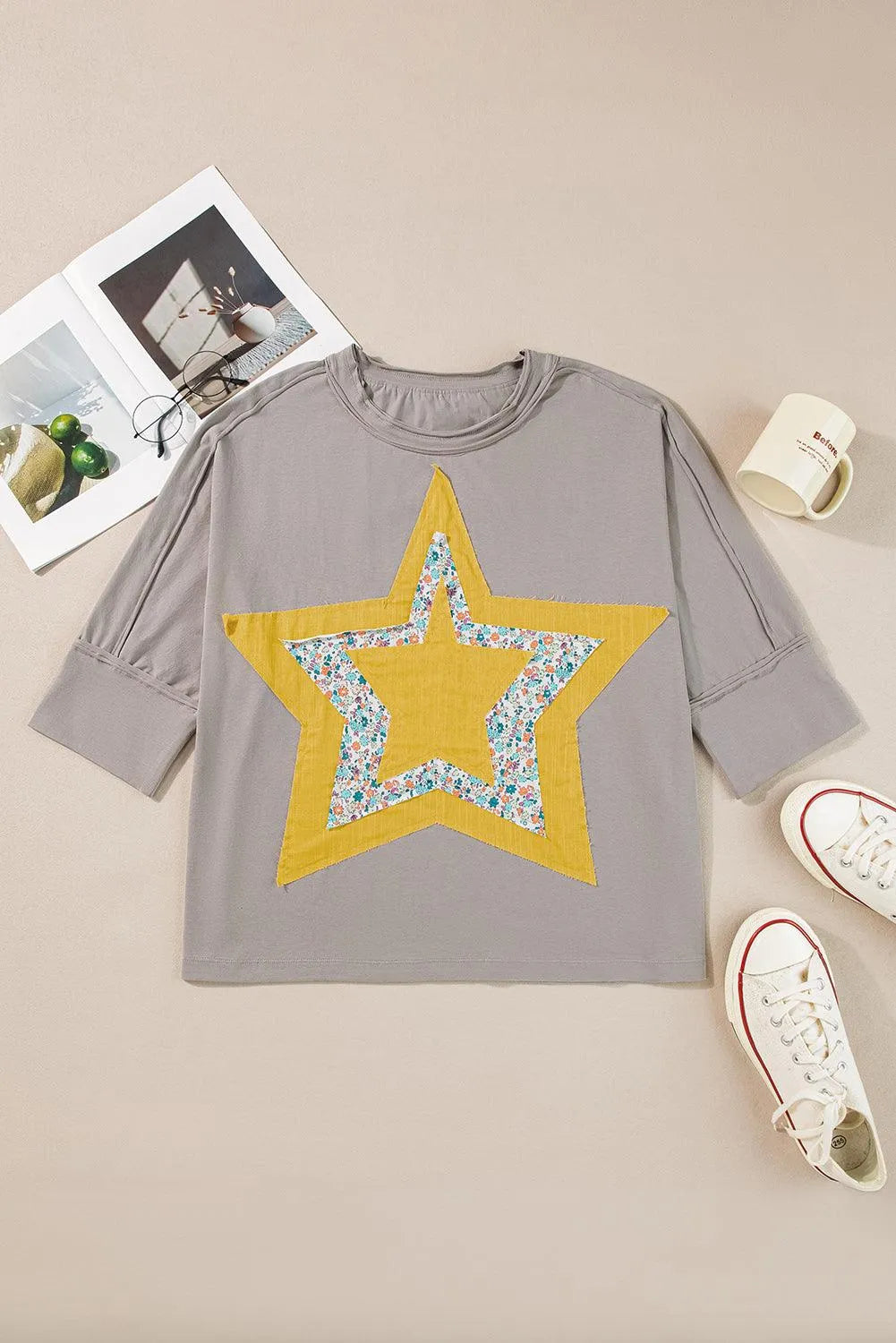 Star Applique Round Neck T-Shirt - 6i6