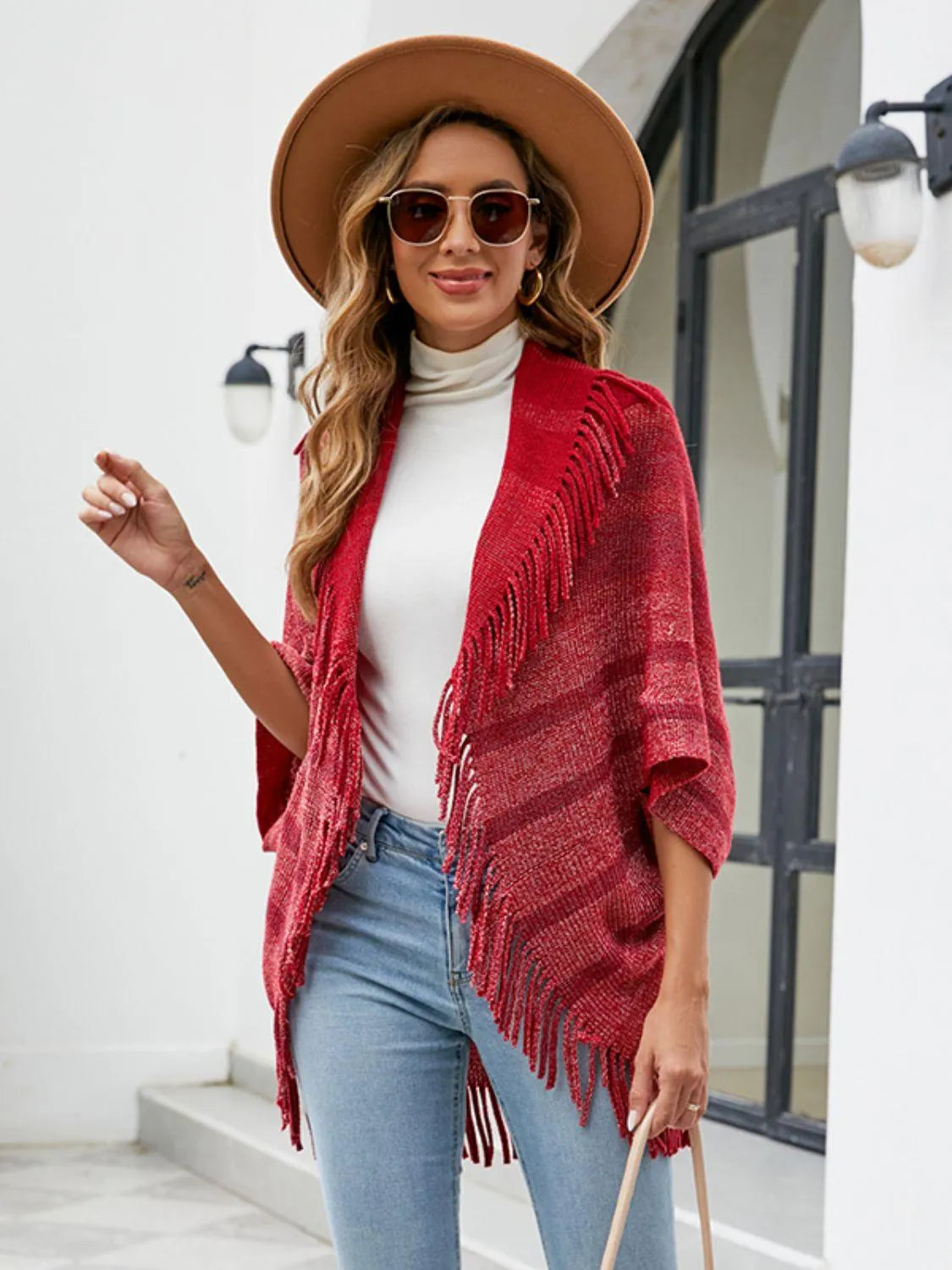 Fringe Detail Open Front Poncho - 6i6