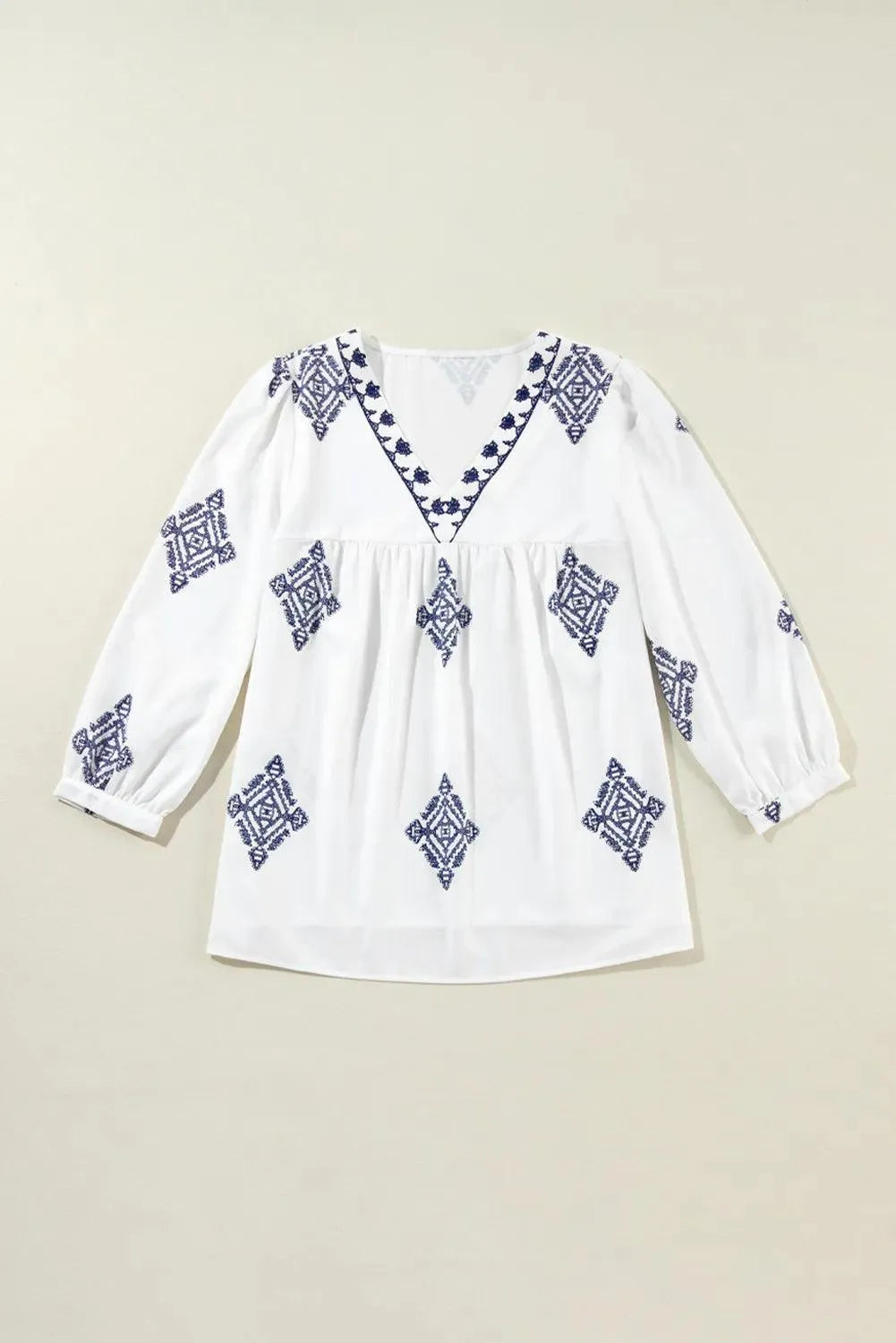 Printed V-Neck Three-Quarter Sleeve Blouse - 6i6