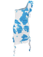 Ruffled Tie-Dye Single Shoulder Mini Dress - 6i6