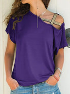 Asymmetrical Neck Short Sleeve T-Shirt - 6i6