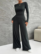 Long Sleeve Top and Wide Leg Pants Set - 6i6