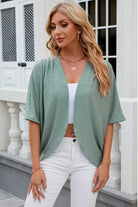 Eyelet Open Front Half Sleeve Cardigan - 6i6