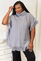 Justin Taylor Turtle Neck Fringe Poncho - 6i6