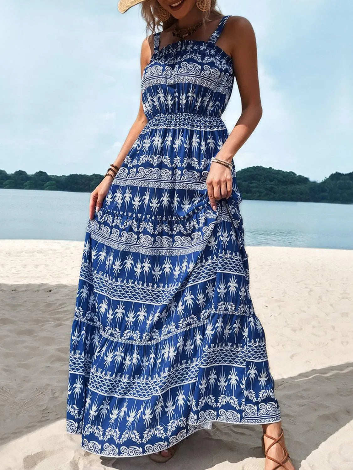 Printed Square Neck Sleeveless Maxi Dress - 6i6