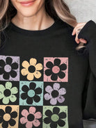 Flower Round Neck Long Sleeve Sweatshirt - 6i6