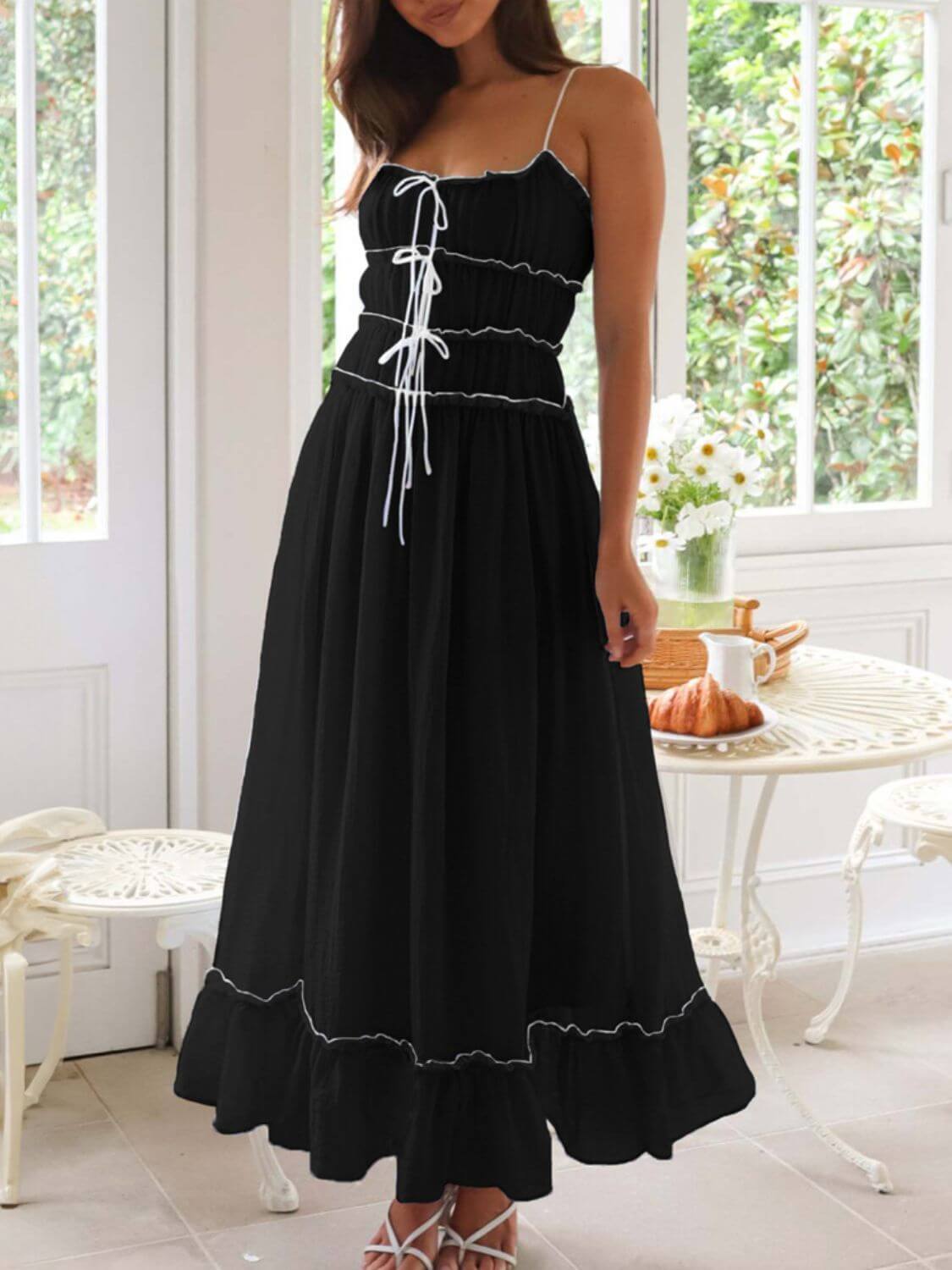 Devine frill ruffled hem midi cami dress with a flattering fit and elegant ruffled details, perfect for a casual or semi-formal look, available at 6i6.com