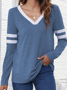 Heathered V-Neck Long Sleeve T-Shirt - 6i6