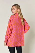 Double Take Full Size Printed Smocked Long Sleeve Blouse - 6i6