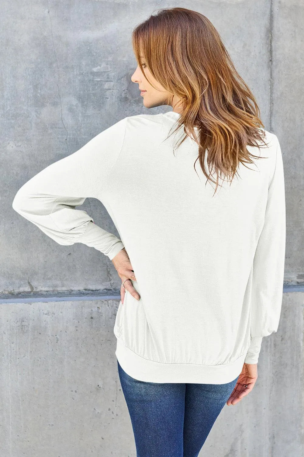 Basic Bae Full Size V-Neck Lantern Sleeve Top - 6i6