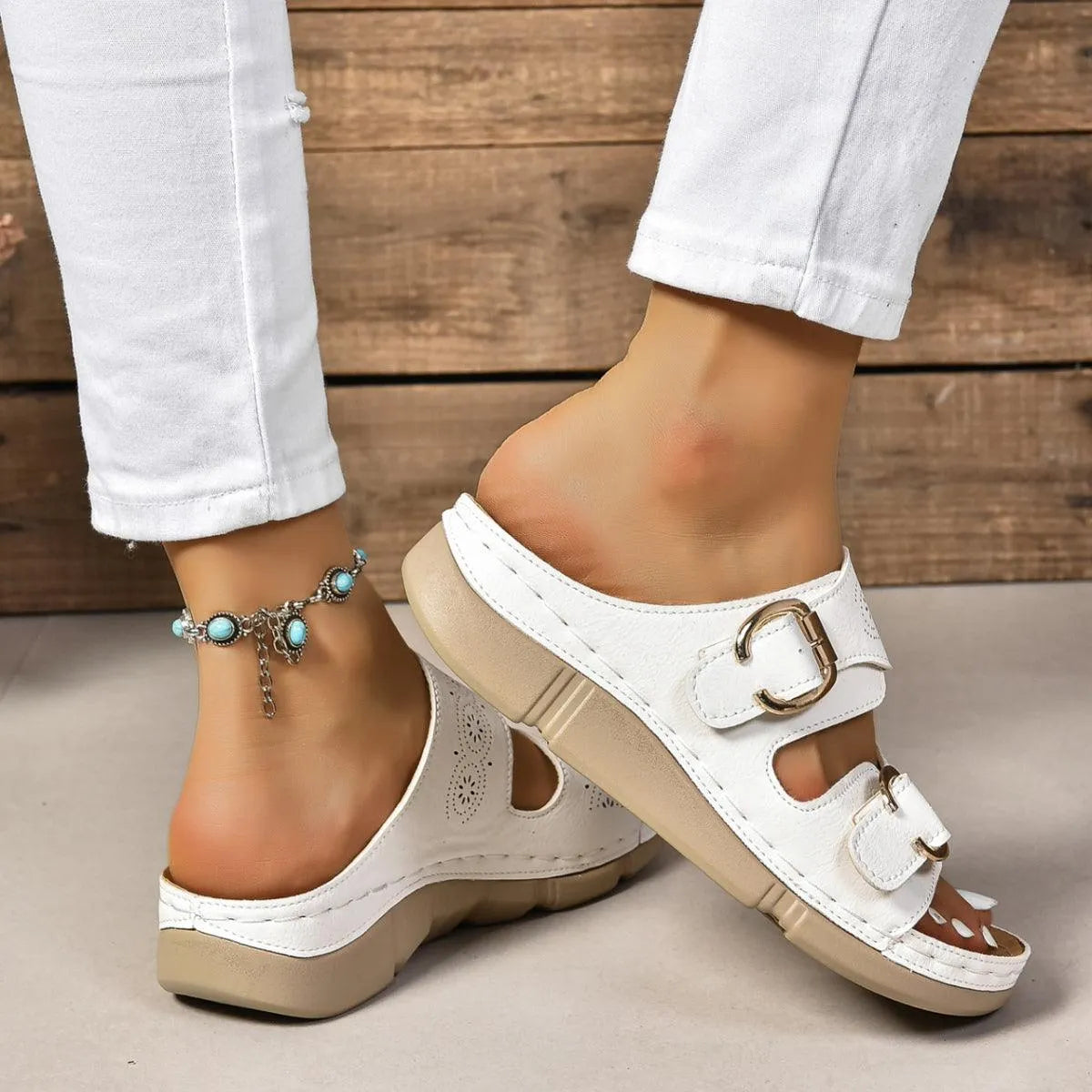 PU Leather Open Toe Buckle Sandals - 6i6