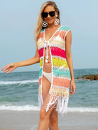 Fringe Color Block Sleeveless Cover Up - 6i6