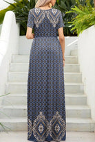 Printed Round Neck Short Sleeve Maxi Dress - 6i6