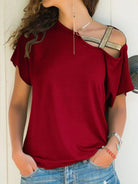 Asymmetrical Neck Short Sleeve T-Shirt - 6i6