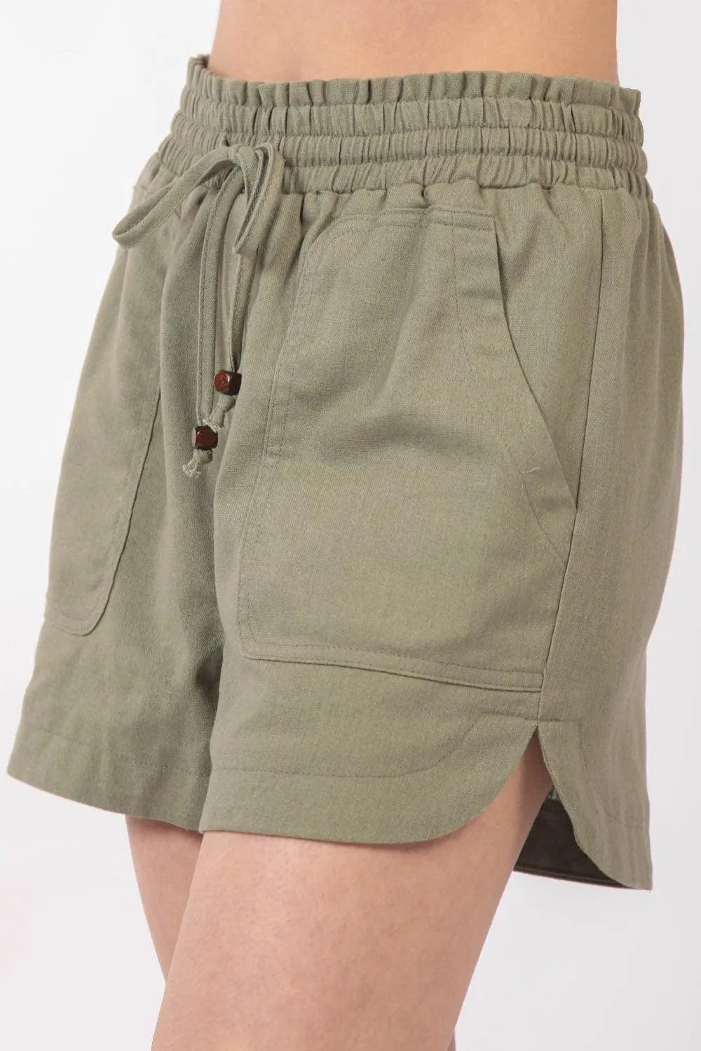 VERY J Drawstring Elastic Waist Linen Shorts - 6i6