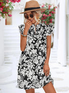 Floral Tie Neck Butterfly Sleeve Dress - 6i6