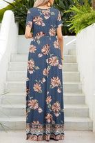 Printed Round Neck Short Sleeve Maxi Dress - 6i6