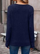 Ribbed V-Neck Long Sleeve T-Shirt - 6i6