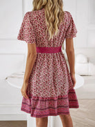 Floral Smocked Waist Short Sleeve Mini Dress - 6i6