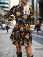 Frill Printed Long Sleeve Mini Dress - 6i6