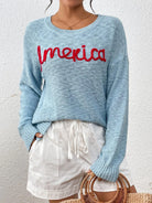 Letter Round Neck Long Sleeve Sweater - 6i6