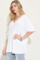 Basic Bae Full Size Bamboo V-Neck Drop Shoulder T-Shirt - 6i6