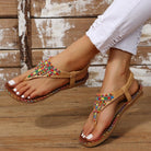 Beaded PU Leather Open Toe Sandals - 6i6