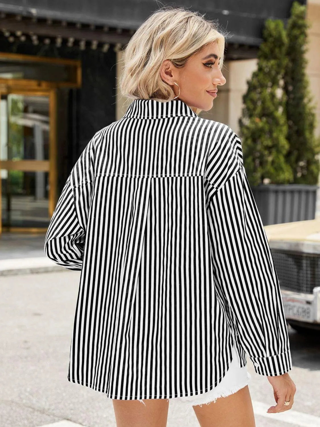 Striped Button Up Long Sleeve Shirt - 6i6