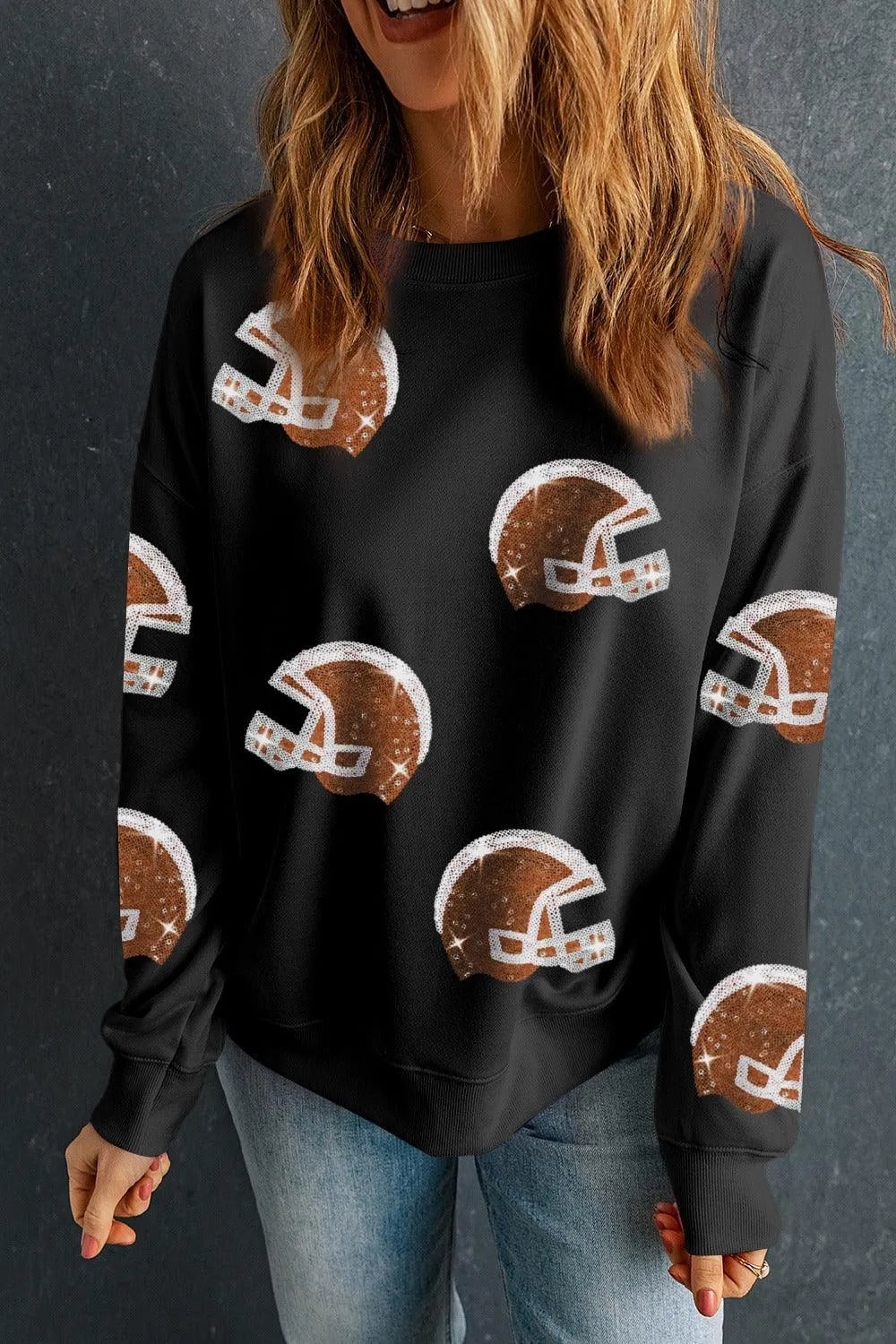 Sequin Round Neck Long Sleeve Sweatshirt - 6i6