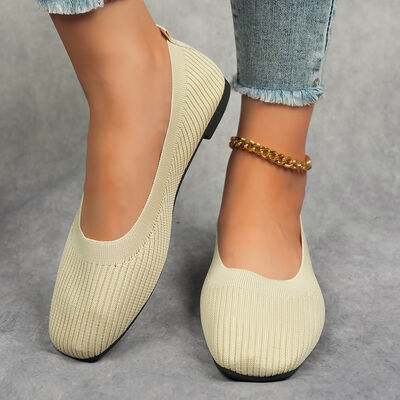 Knitted Square Toe Flat Slip-Ons for women from 6i6.com, offering comfortable and stylish everyday footwear.