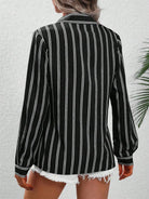 Striped Collared Neck Long Sleeve Shirt - 6i6