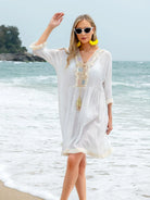 Tassel V-Neck Three-Quarter Sleeve Cover Up - 6i6