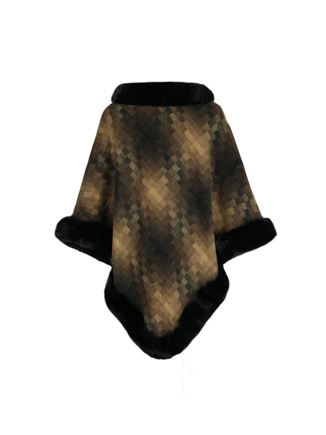 Faux Fur Trim Poncho - 6i6