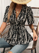 Printed V-Neck Half Sleeve Blouse - 6i6