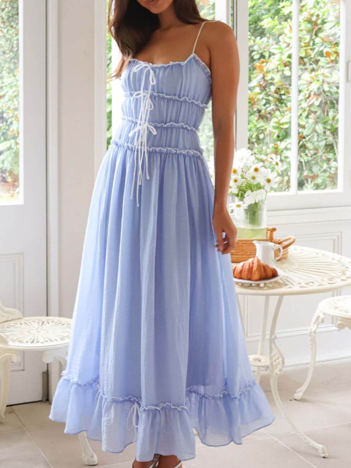 Devine frill ruffled hem midi cami dress with a flattering fit and elegant ruffled details, perfect for a casual or semi-formal look, available at 6i6.com