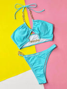 Halter Neck Chain Detail Two-Piece Bikini Set - 6i6