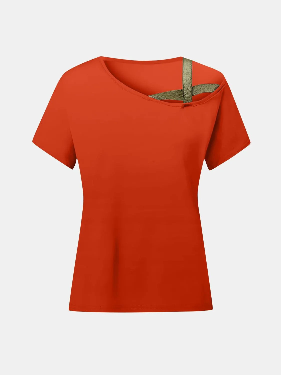 Asymmetrical Neck Short Sleeve T-Shirt - 6i6