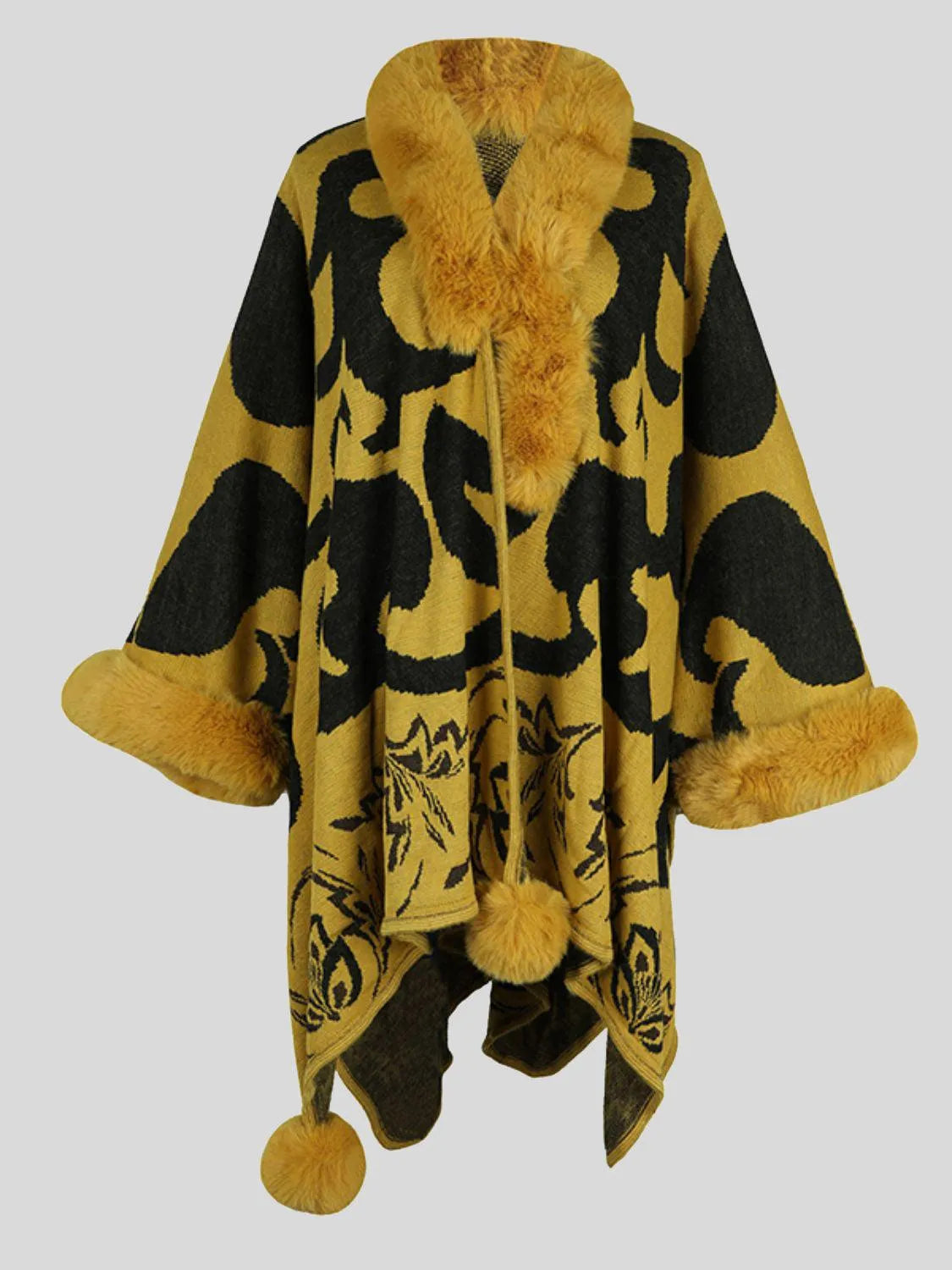 Faux Fur Trim Poncho - 6i6