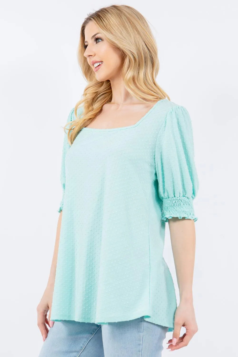 Celeste Full Size Swiss Dot Puff Sleeve Top - 6i6