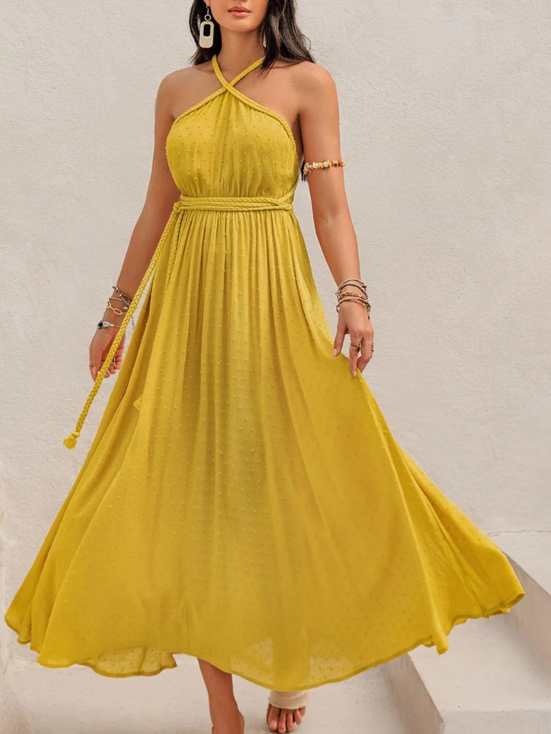 Swiss Dot Backless Sleeveless Maxi Dress - 6i6