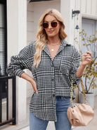 Pocketed Plaid Collared Neck Long Sleeve Shirt - 6i6