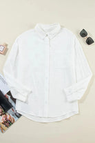 Eyelet Collared Neck Long Sleeve Shirt - 6i6