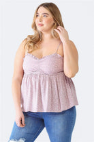 Zenobia Plus Size Frill Smocked Floral Sweetheart Neck Cami - 6i6