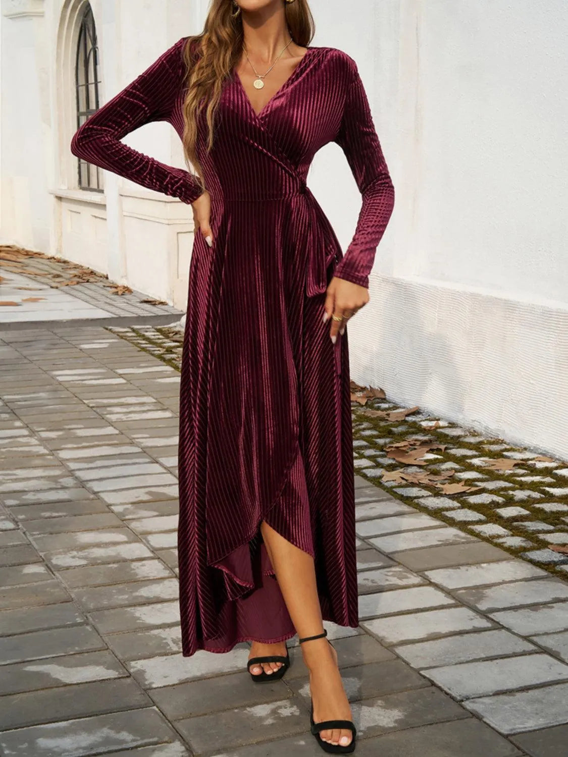 Split Surplice Long Sleeve Midi Dress - 6i6