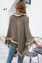 Faux Fur Trim Fringed Poncho - 6i6