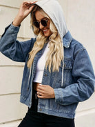 Drawstring Hooded Button Up Denim Jacket - 6i6