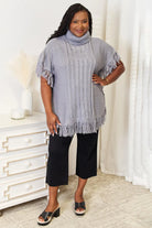 Justin Taylor Turtle Neck Fringe Poncho - 6i6